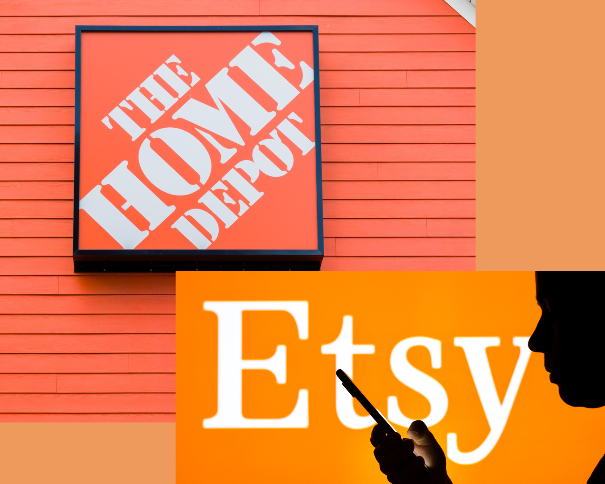 orange logos of Home Depot and Etsy